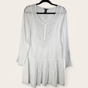Lucky Brand Mini Dress Tunic Cotton Embroidered‎ Sequin Tiered Top M